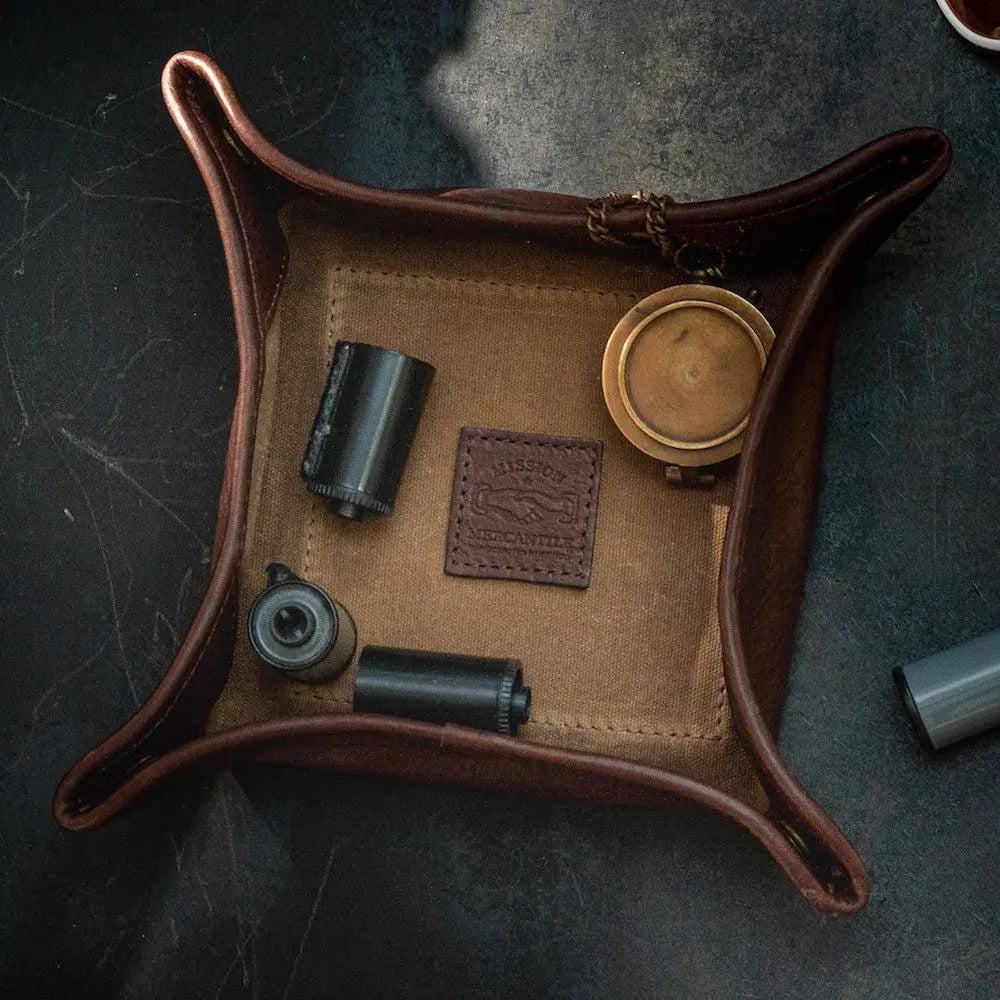 Campaign Waxed Canvas Desk Caddy by Mission Mercantile Leather Goods, handmade leather goods main product photo