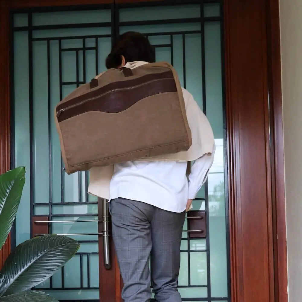 Campaign Waxed Canvas Garment Bag by Mission Mercantile Leather Goods, handmade leather goods detail photo 2