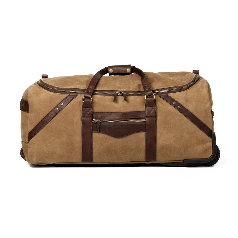 Campaign Waxed Canvas Large Wheeled Duffle Bag by Mission Mercantile Leather Goods, handmade leather goods main product photo