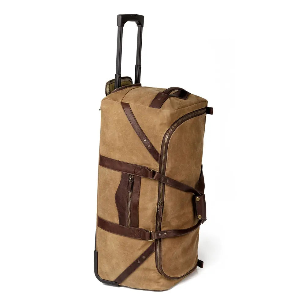 Campaign Waxed Canvas Large Wheeled Duffle Bag by Mission Mercantile Leather Goods, handmade leather goods detail photo 2