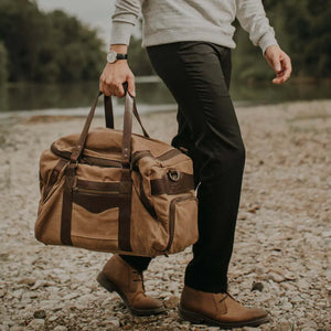 Campaign Waxed Canvas Medium Duffle Bag by Mission Mercantile Leather Goods, handmade leather goods main product photo