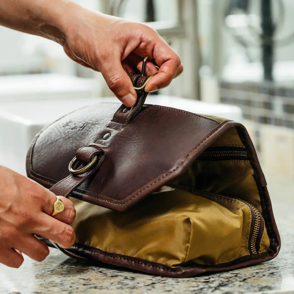 Campaign Waxed Canvas Roll-Up Toiletry Shave Kit by Mission Mercantile Leather Goods, natural skincare main product photo