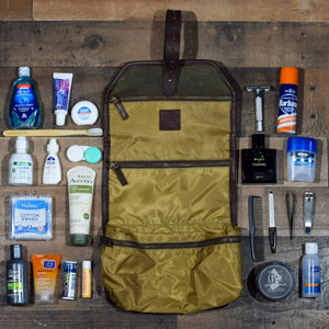 Campaign Waxed Canvas Roll-Up Toiletry Shave Kit by Mission Mercantile Leather Goods, natural skincare detail photo 3
