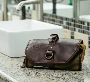 Campaign Waxed Canvas Roll-Up Toiletry Shave Kit by Mission Mercantile Leather Goods, natural skincare detail photo 10