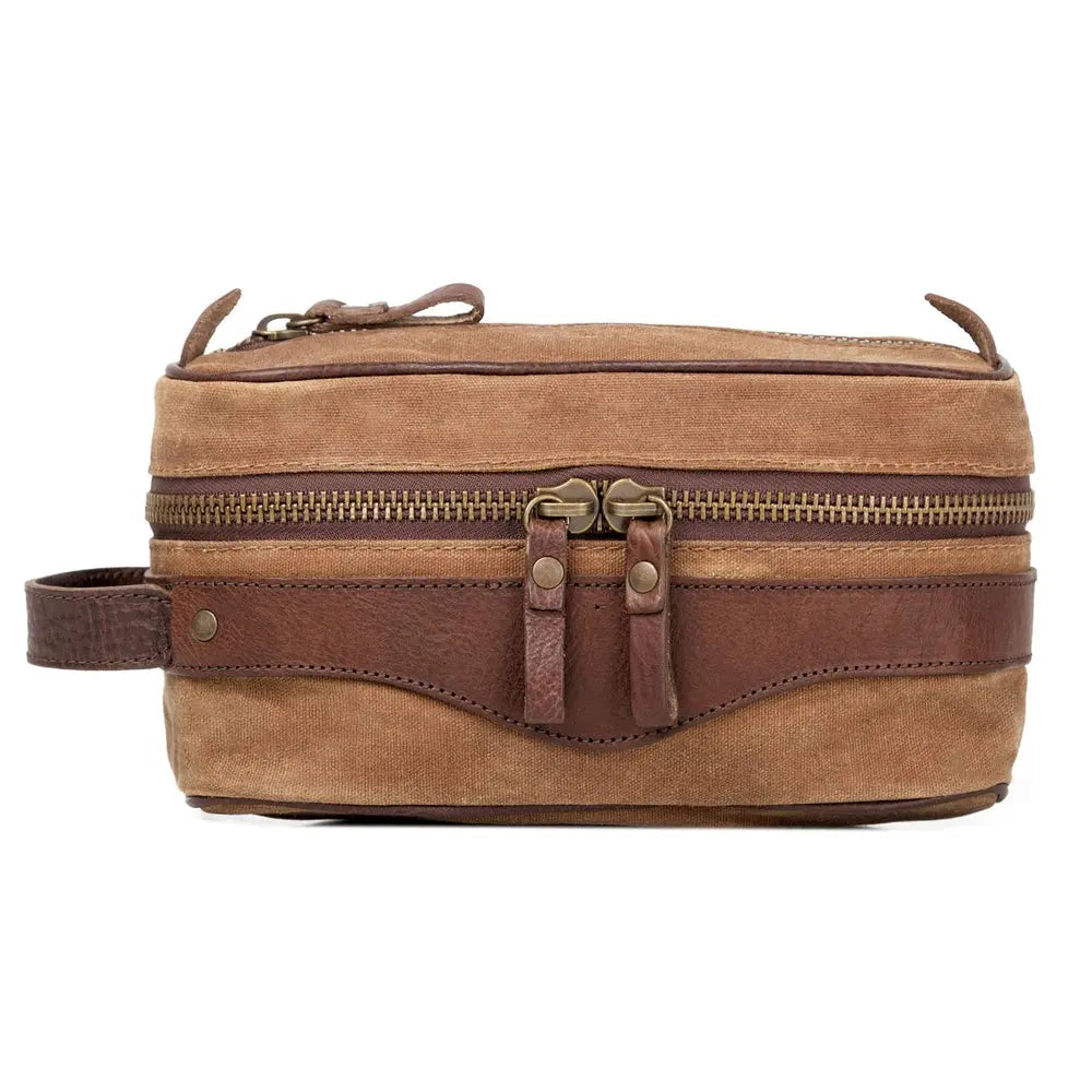 Campaign Waxed Canvas Toiletry Square Shave Kit by Mission Mercantile Leather Goods, natural skincare detail photo 2