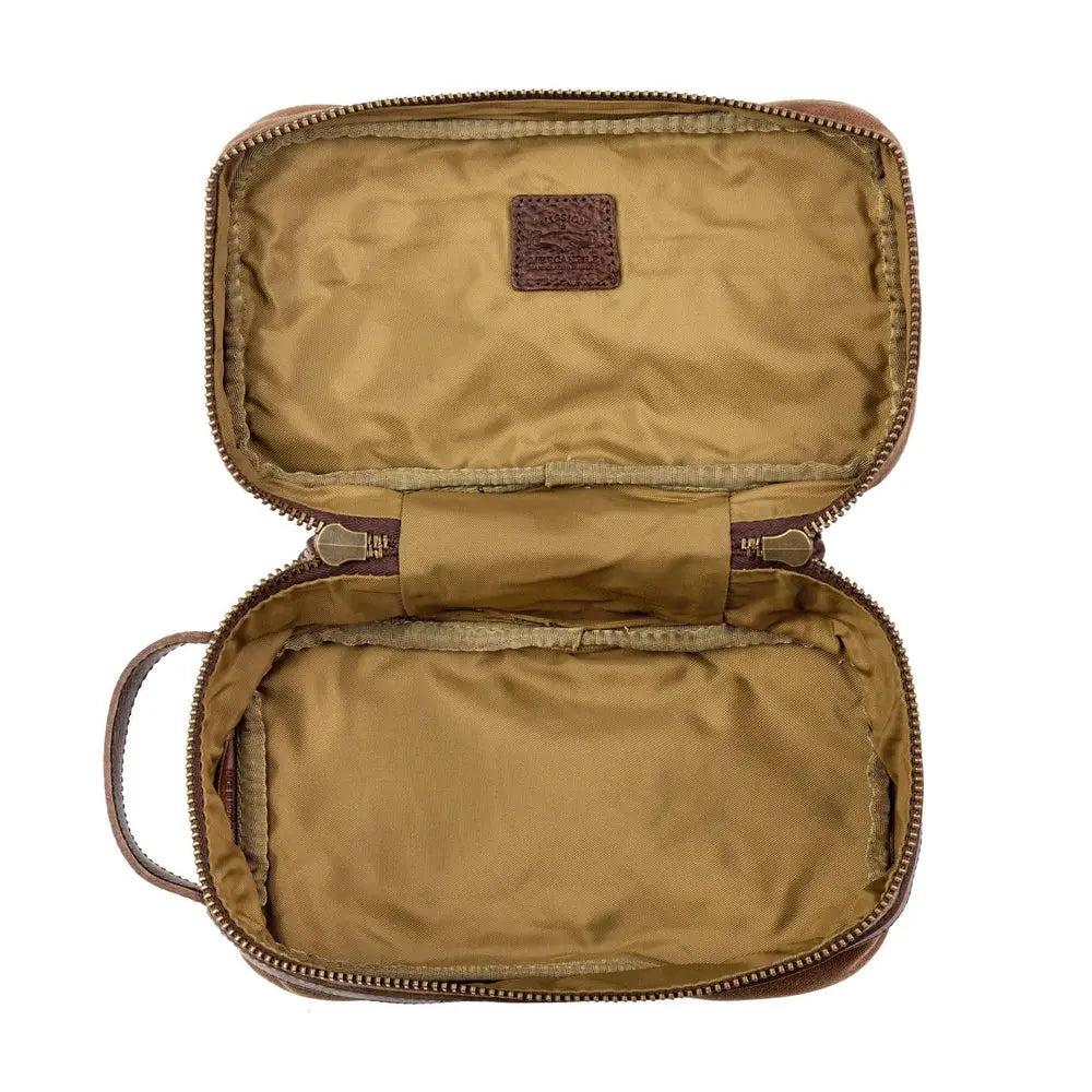 Campaign Waxed Canvas Toiletry Square Shave Kit by Mission Mercantile Leather Goods, natural skincare detail photo 6