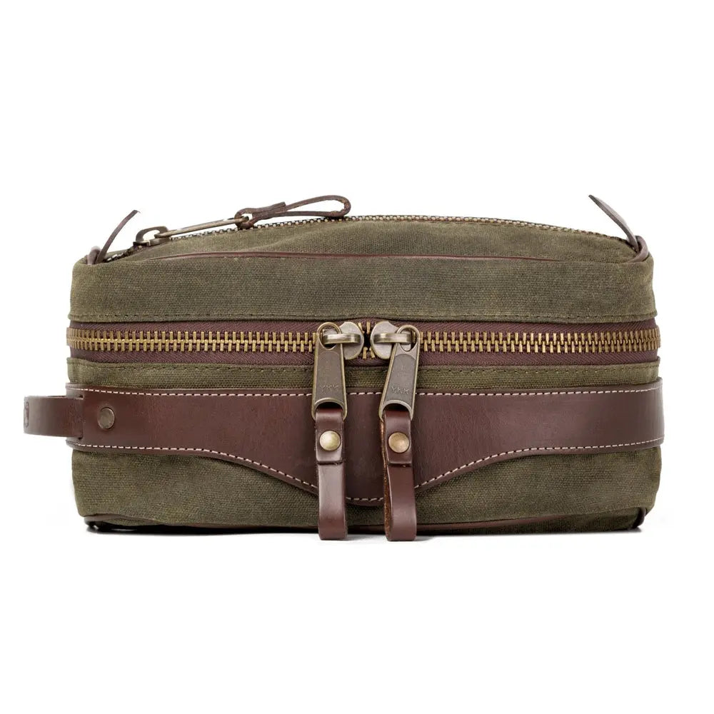 Campaign Waxed Canvas Toiletry Square Shave Kit by Mission Mercantile Leather Goods, natural skincare detail photo 8