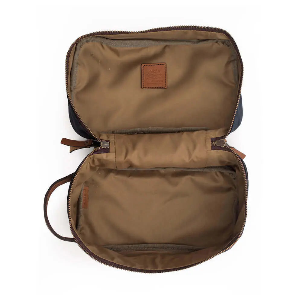 Campaign Waxed Canvas Toiletry Square Shave Kit by Mission Mercantile Leather Goods, natural skincare detail photo 23