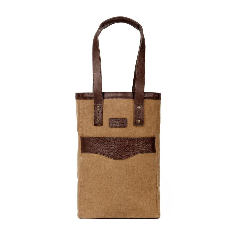 Campaign Waxed Canvas Two Bottle Wine Tote by Mission Mercantile Leather Goods, handmade leather goods main product photo