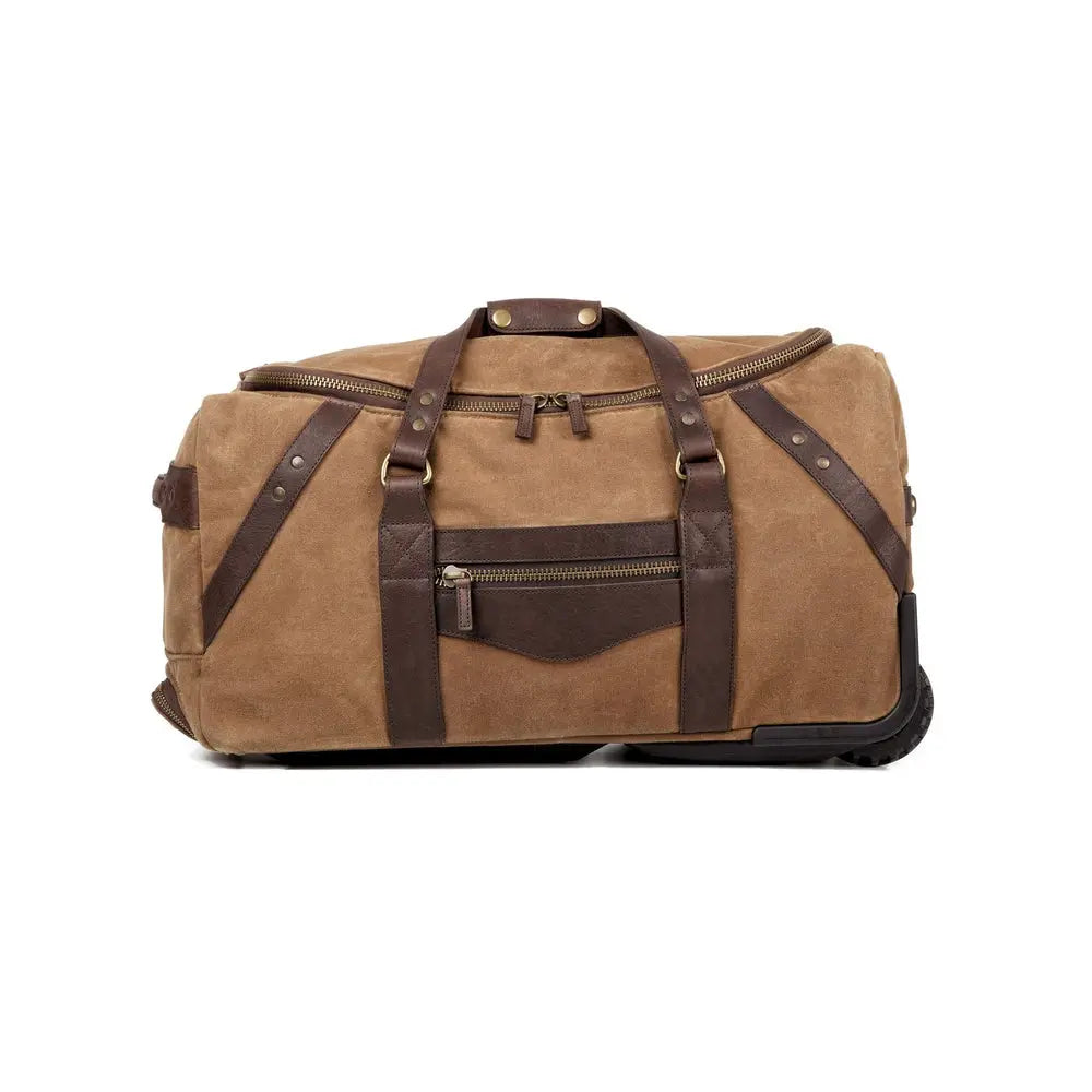 Campaign Waxed Canvas Wheeled Carry-On Duffle Bag by Mission Mercantile Leather Goods, handmade leather goods detail photo 2