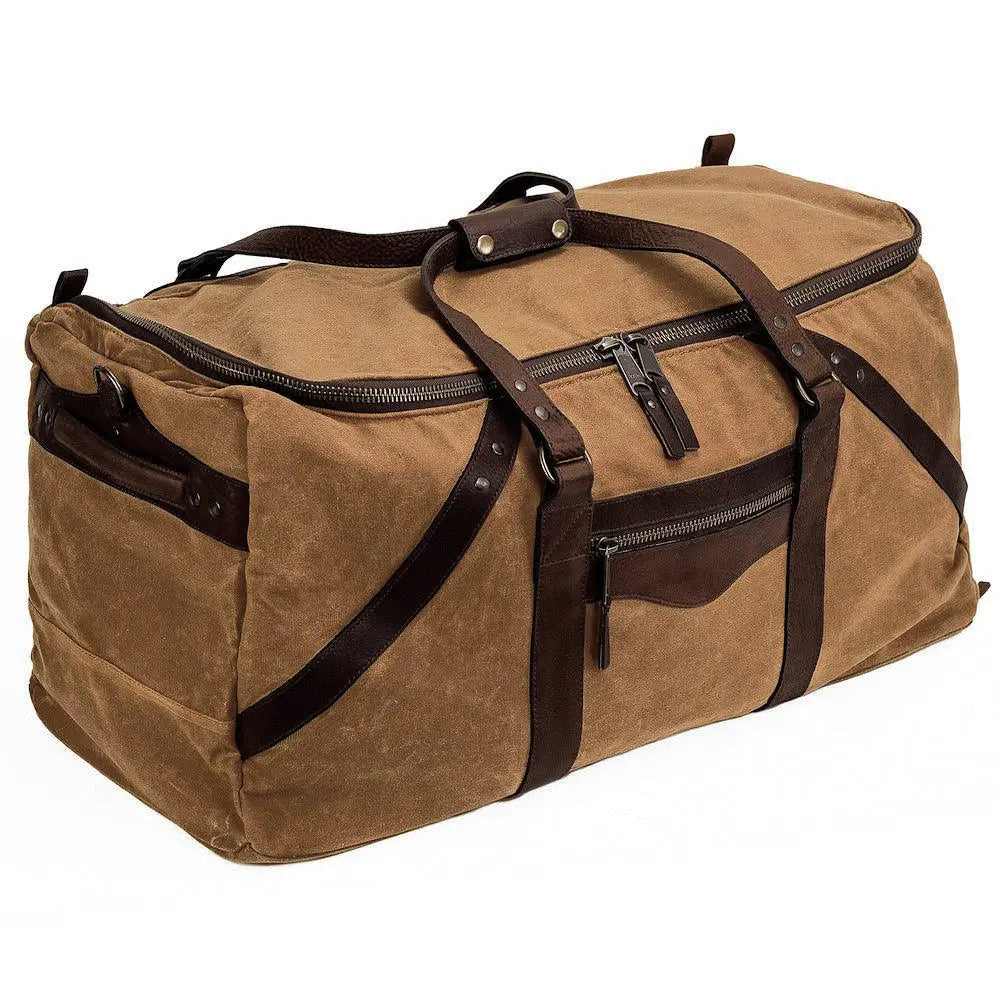 Campaign Waxed Canvas X-Large Duffle Bag by Mission Mercantile Leather Goods, handmade leather goods detail photo 2