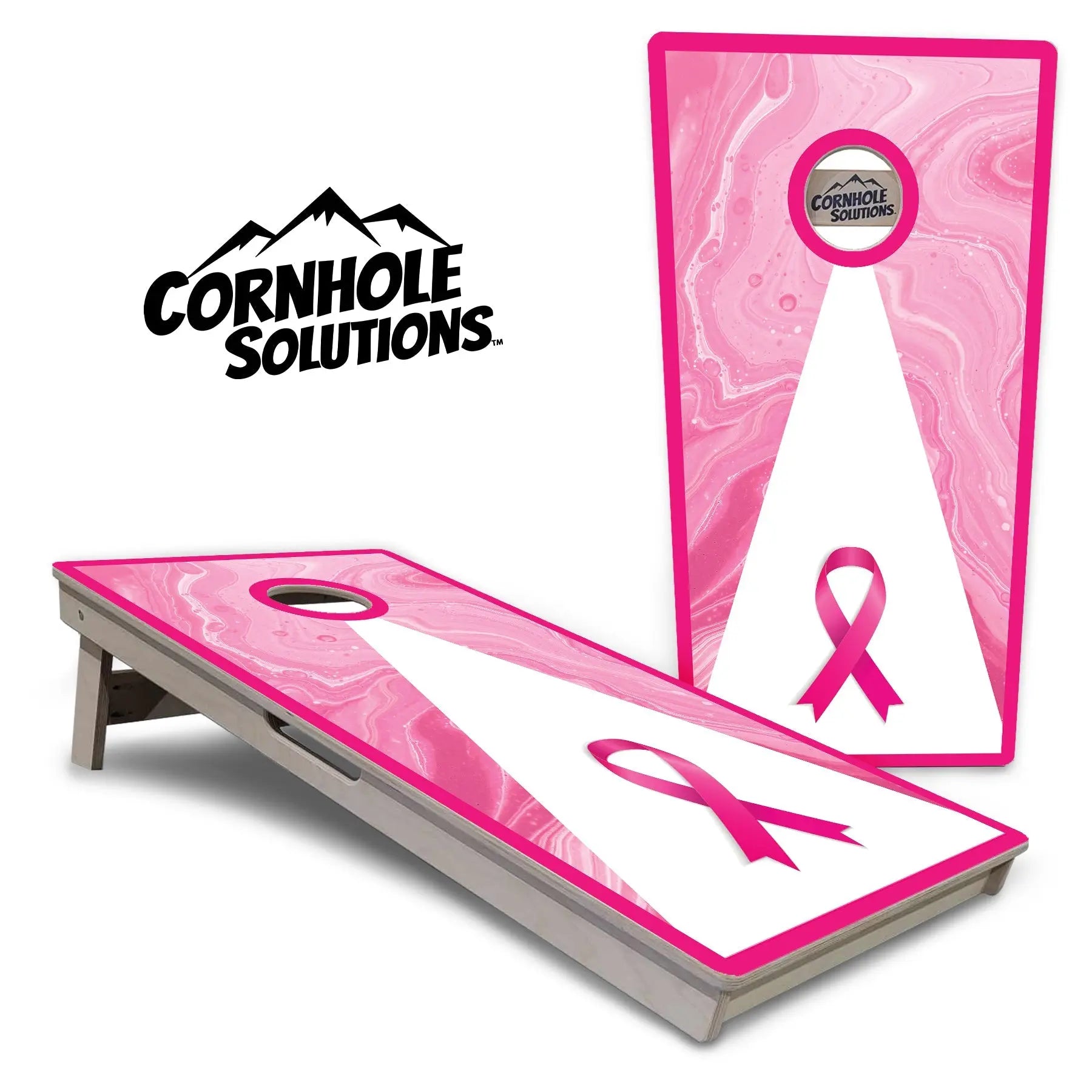 Cancer Awareness Breast Cornhole Boards - Professional Tournament Series by Cornhole Solutions, custom cornhole board main product photo