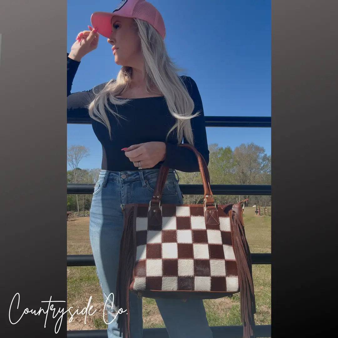 Canyon Check Cowhide Concealed Carry Purse by Countryside Co., handmade leather goods main product photo