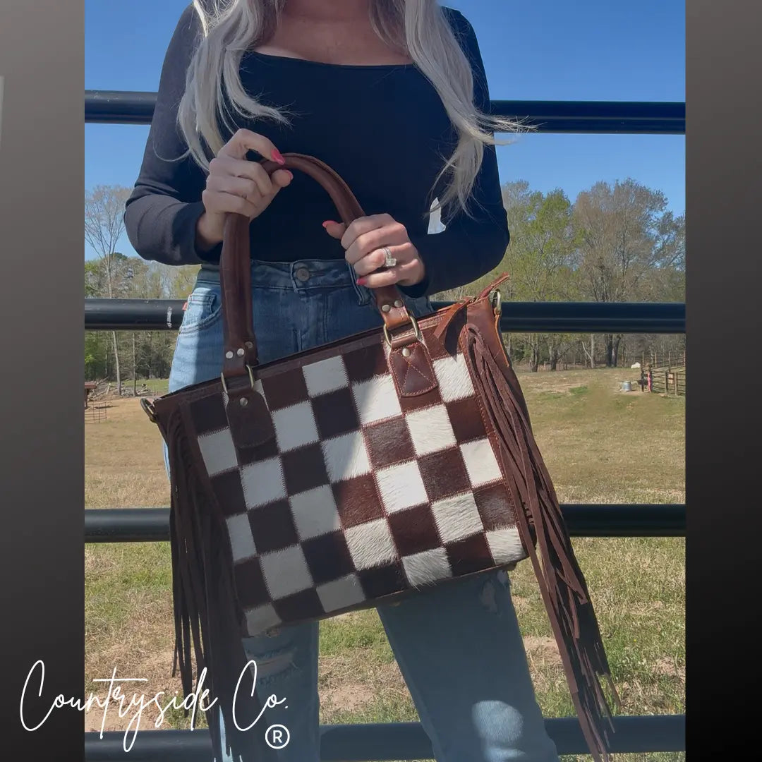 Canyon Check Cowhide Concealed Carry Purse by Countryside Co., handmade leather goods detail photo 2