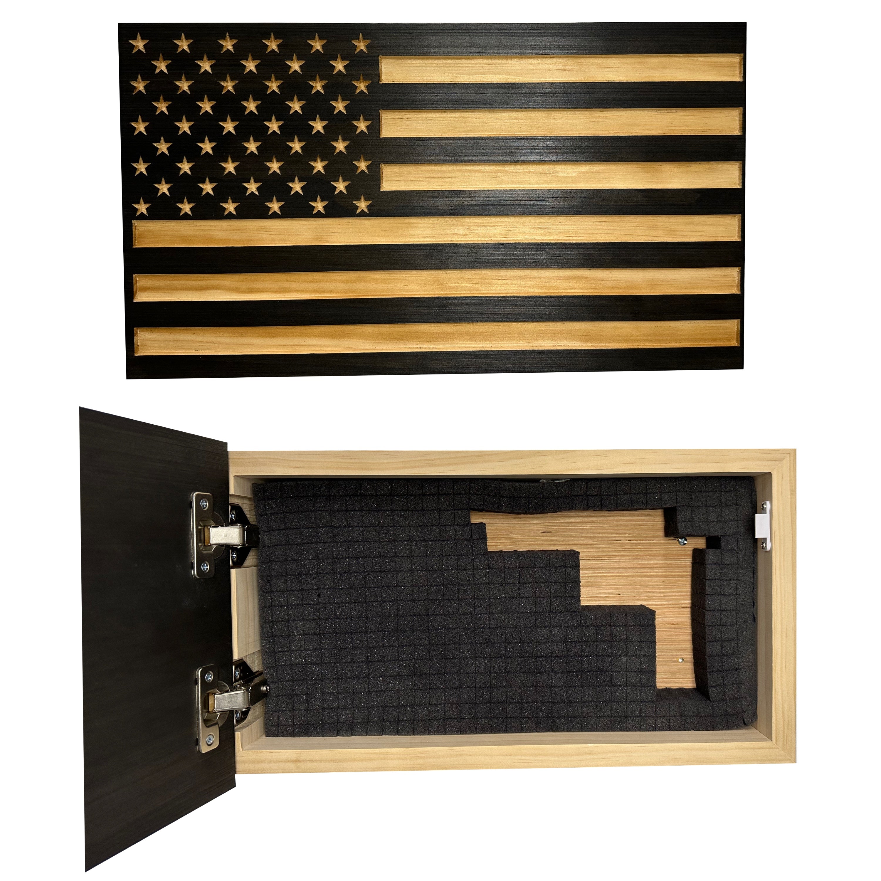 Carved American Flag Decorative Wall-Mounted Secure Gun Cabinet by Bellewood Designs, Southern home decor main product photo