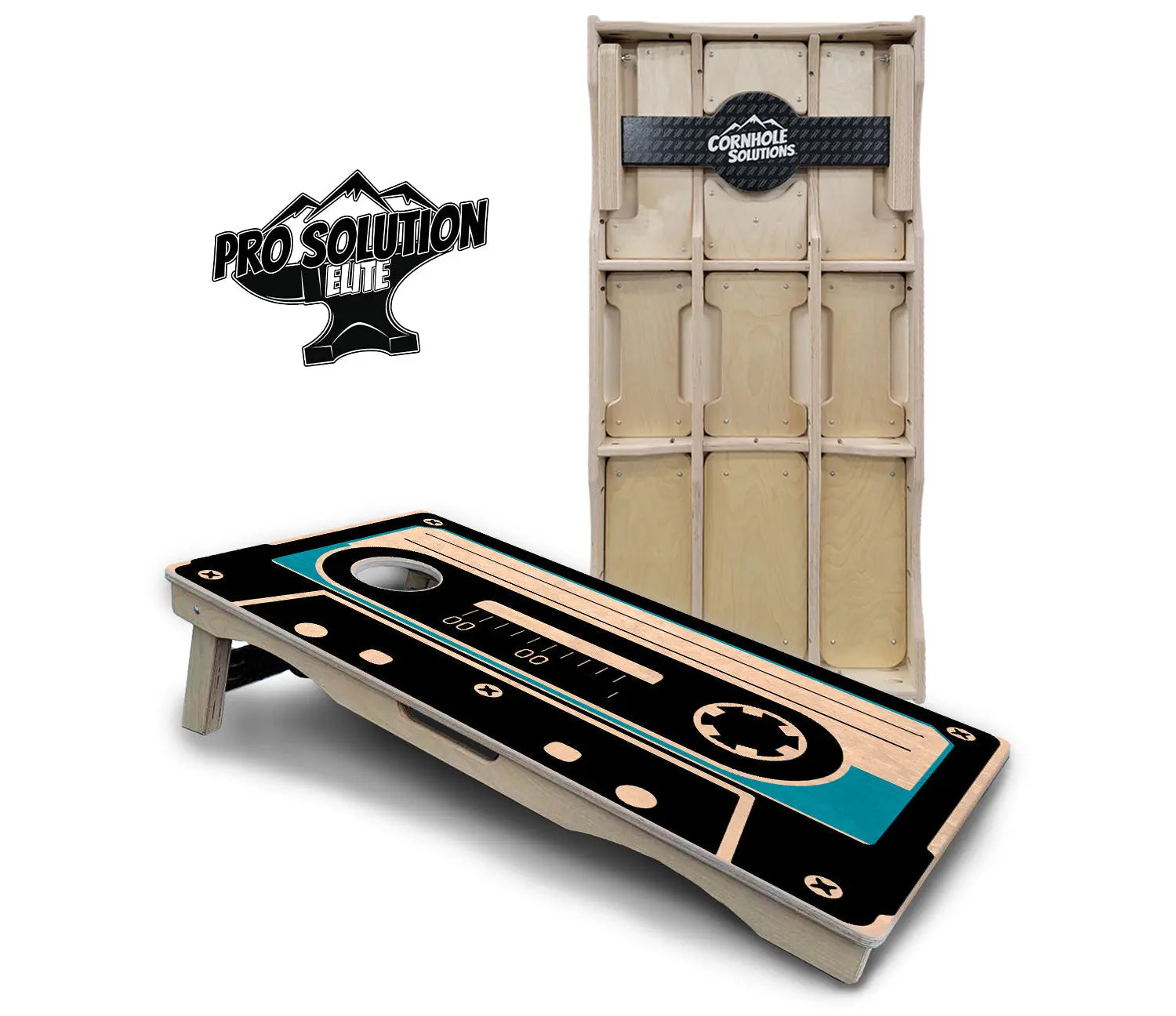 Cassette Tape Cornhole Boards - Pro Solution Elite Series by Cornhole Solutions, custom cornhole board main product photo