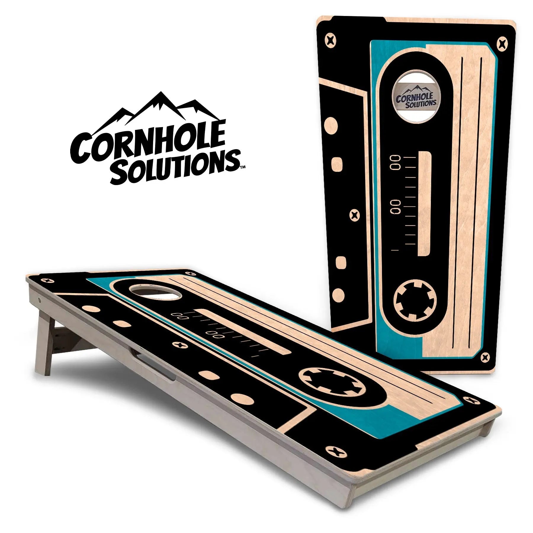 Cassette Tape Cornhole Boards - Professional Tournament Series by Cornhole Solutions, custom cornhole board main product photo