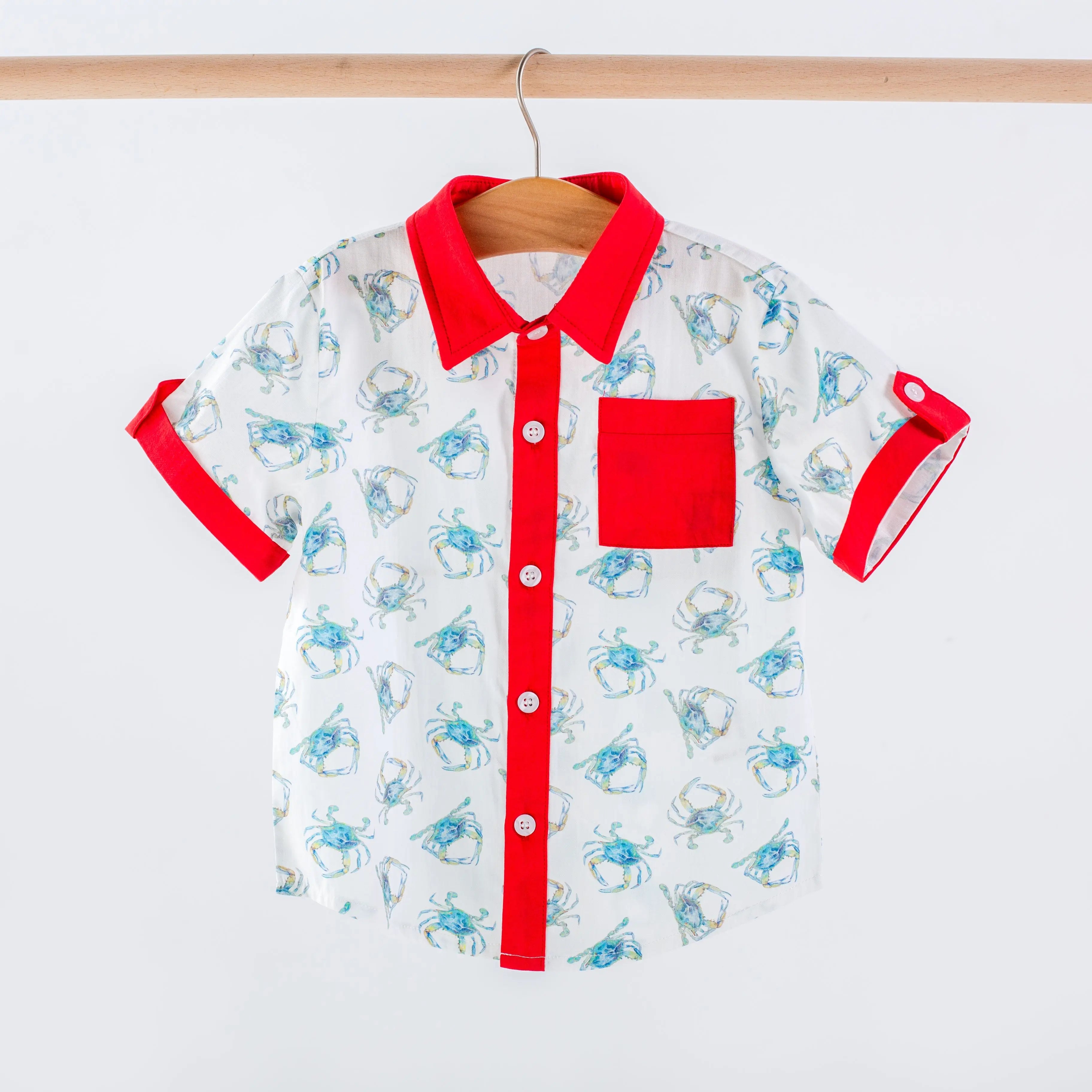 Catching Crabs Kid's Short Sleeve Collared Shirt by Nola Tawk, Southern lifestyle apparel main product photo