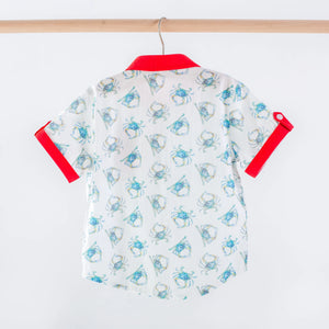 Catching Crabs Kid's Short Sleeve Collared Shirt by Nola Tawk, Southern lifestyle apparel detail photo 2