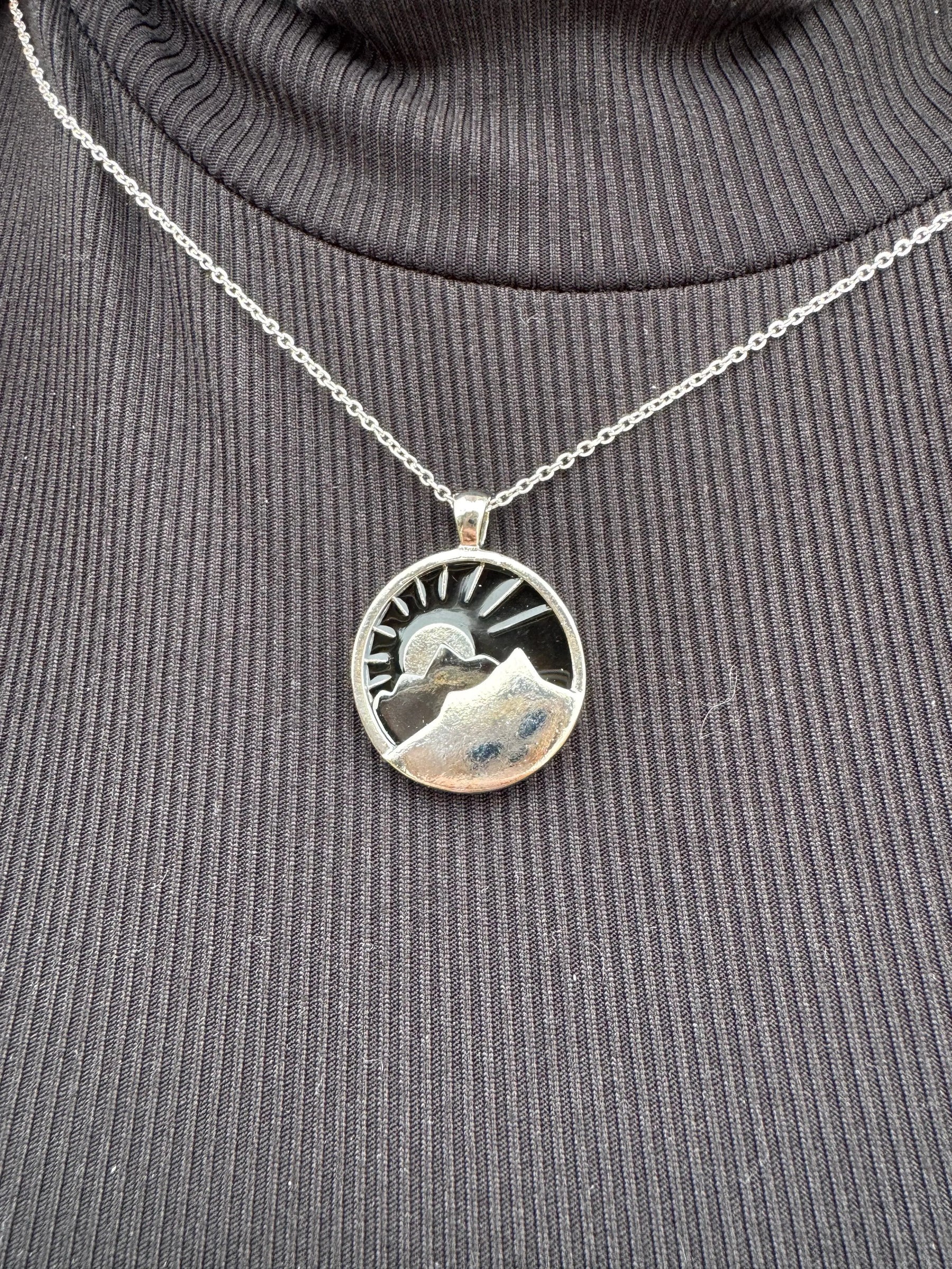 Celestial Crest Necklace | Mountain Sun Nature Jewelry Gift by Mushroom Lady Co, handmade jewelry main product photo