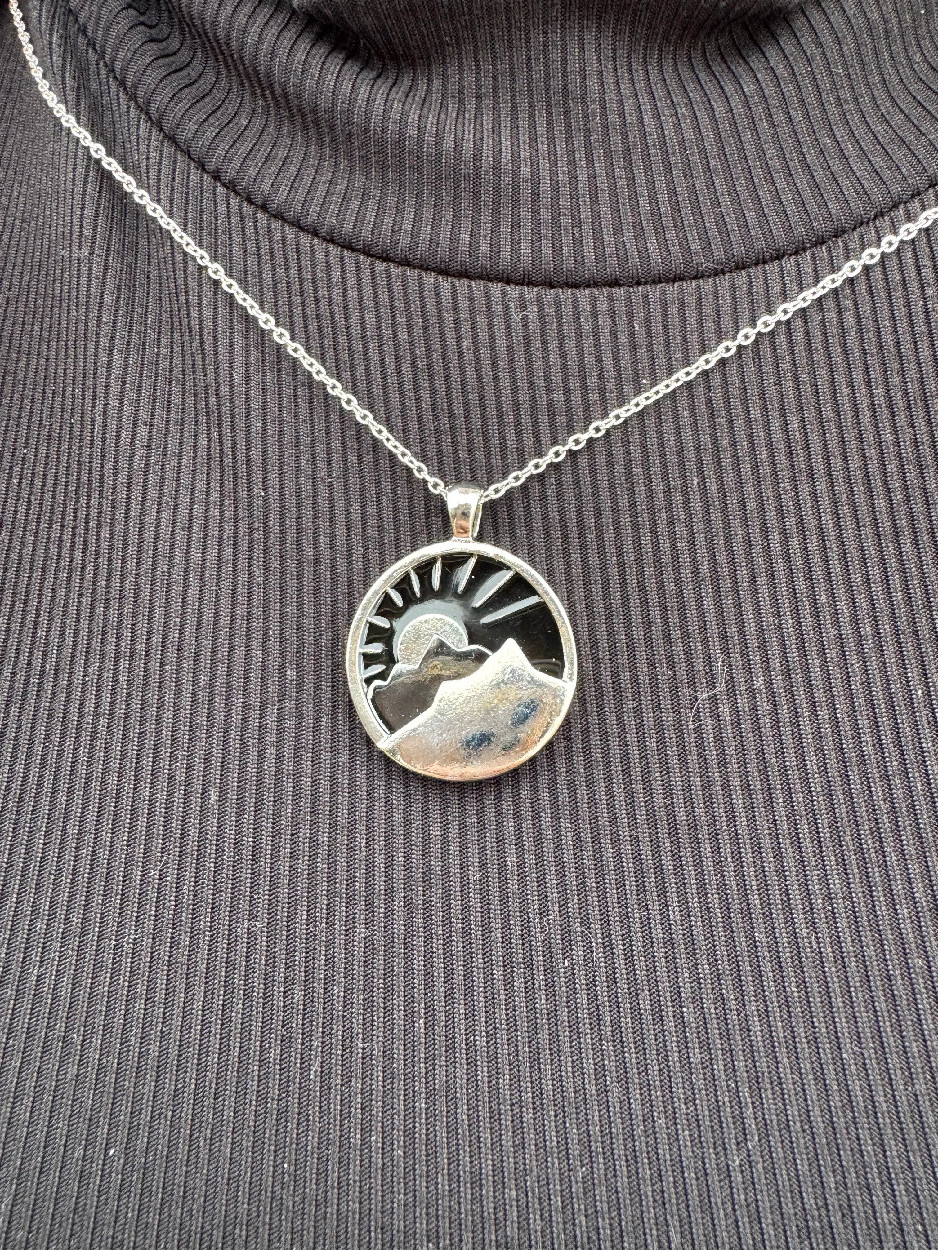 Celestial Crest Necklace | Mountain Sun Nature Jewelry Gift by Mushroom Lady Co, handmade jewelry main product photo