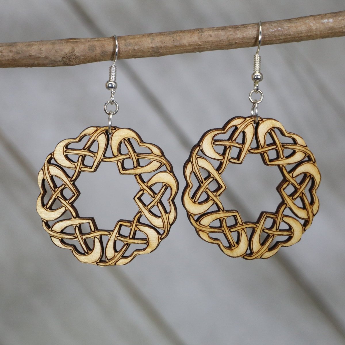 Celtic Heart Wooden Dangle Earrings | Knot Circle Jewelry by Cate's Concepts, LLC, handmade jewelry main product photo