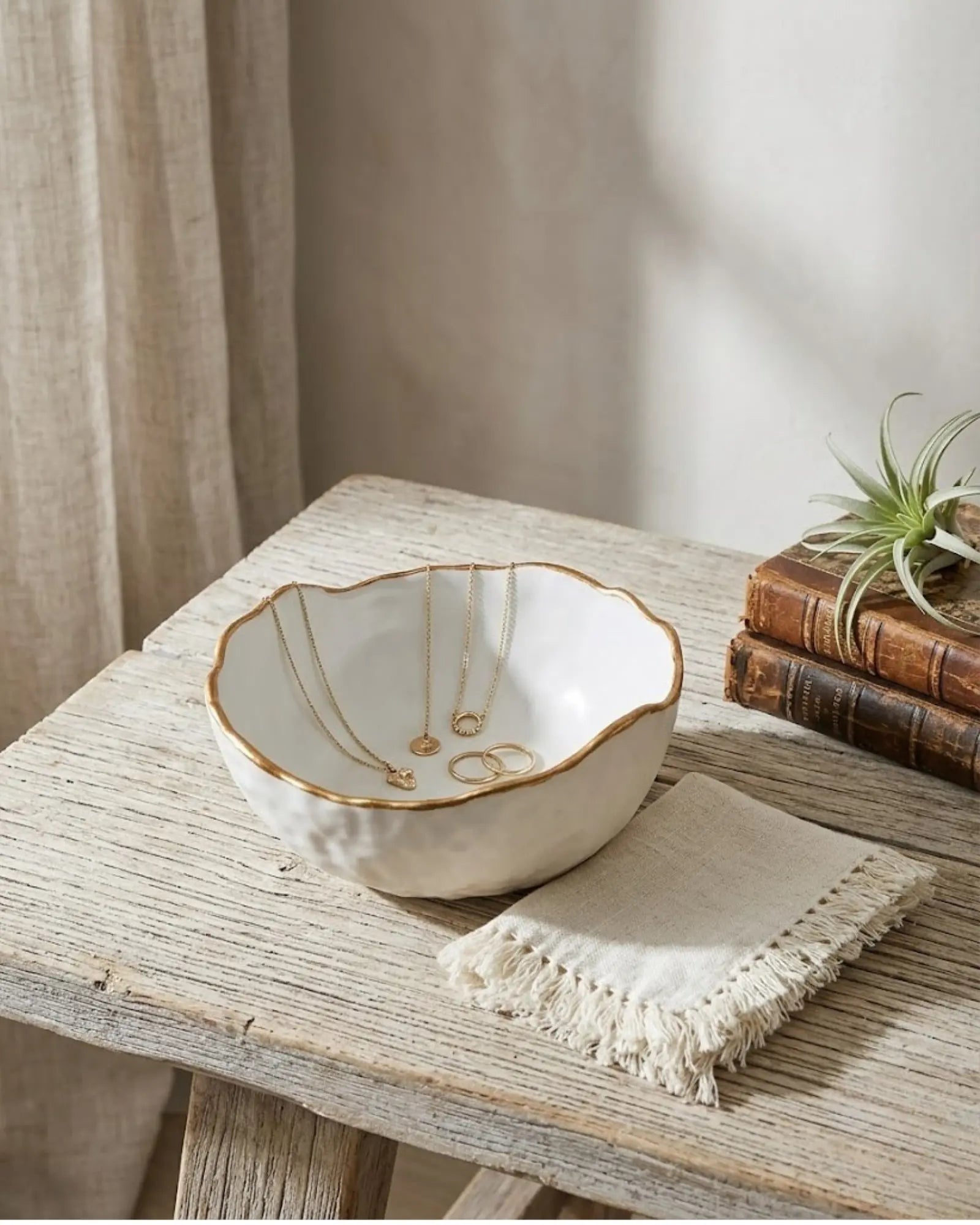 Ceramic Bowl - Gold Rim by Believe Candle, Southern home decor detail photo 4