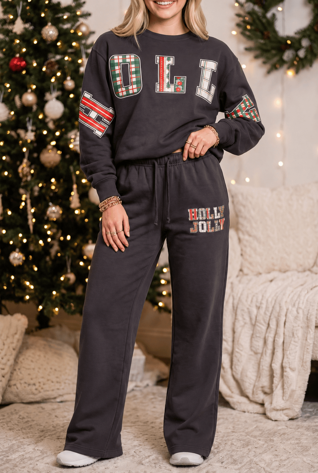 Holly Jolly Patch Charcoal Sweatpants by Southern Bliss Company