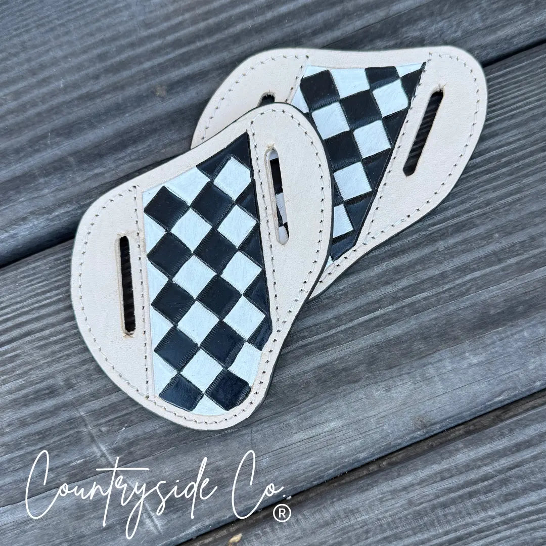 Checkered leather knife sheath with black and white pattern, Countryside Co.