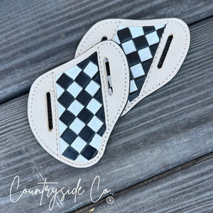 Checkered leather knife sheath with black and white pattern, Countryside Co.