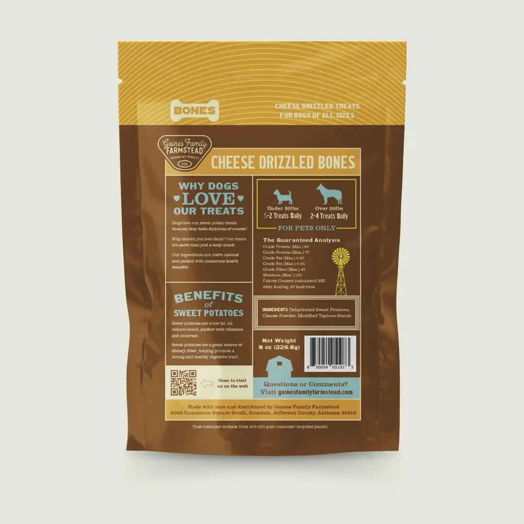 Cheese Drizzled Sweet Potato Bones chewy dog treats