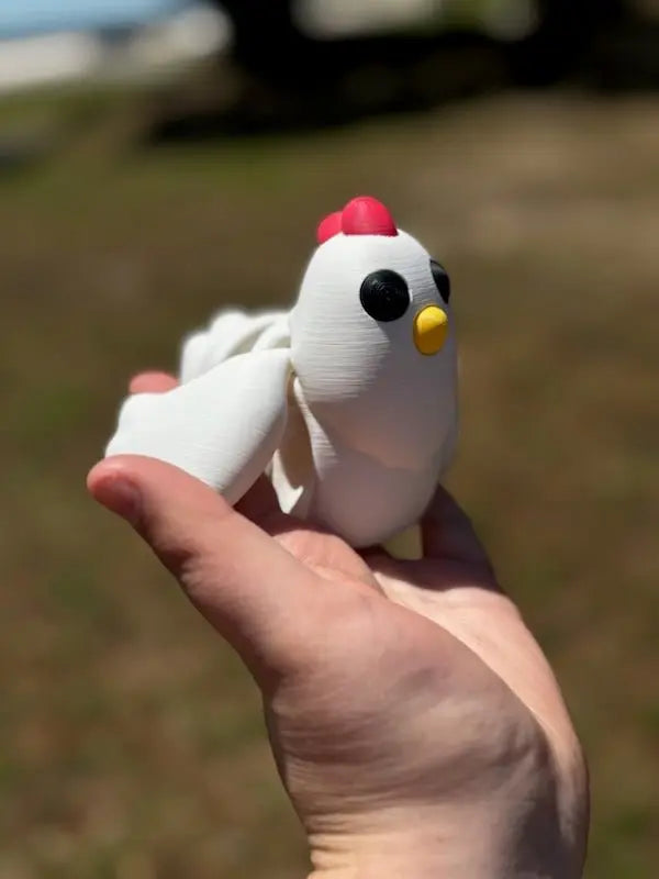 Chicken Fidget Toy - 3D Printed - White Chicken Held in Hand - Mushroom Lady Co. Sensory Toy for Stress Relief, Focus.
