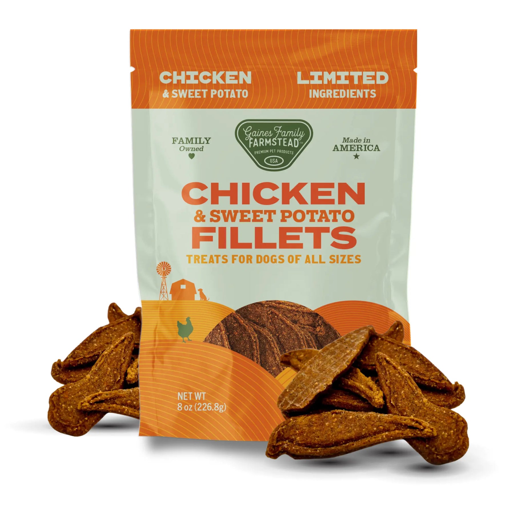 Chicken and Sweet Potato Fillets natural dog treats by Gaines Family Farmstead