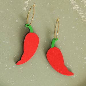 Chili Pepper Hoop Earrings hand painted on lightweight wood by LE CHIC MIAMI