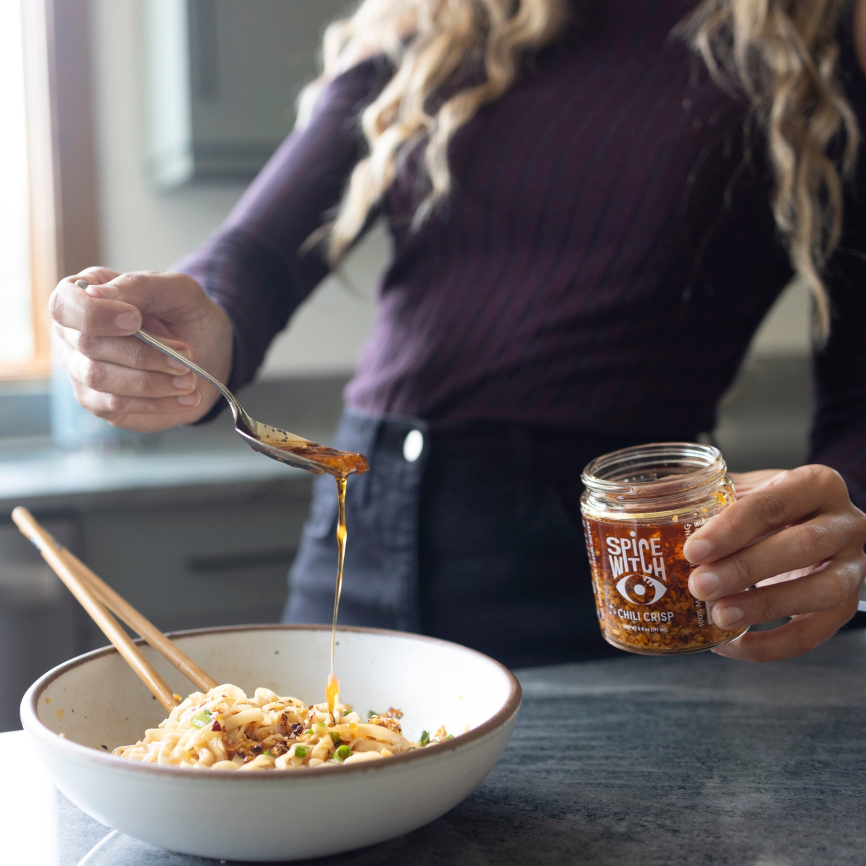 Spice Witch Original Chili Crisp for eggs pizza and noodles