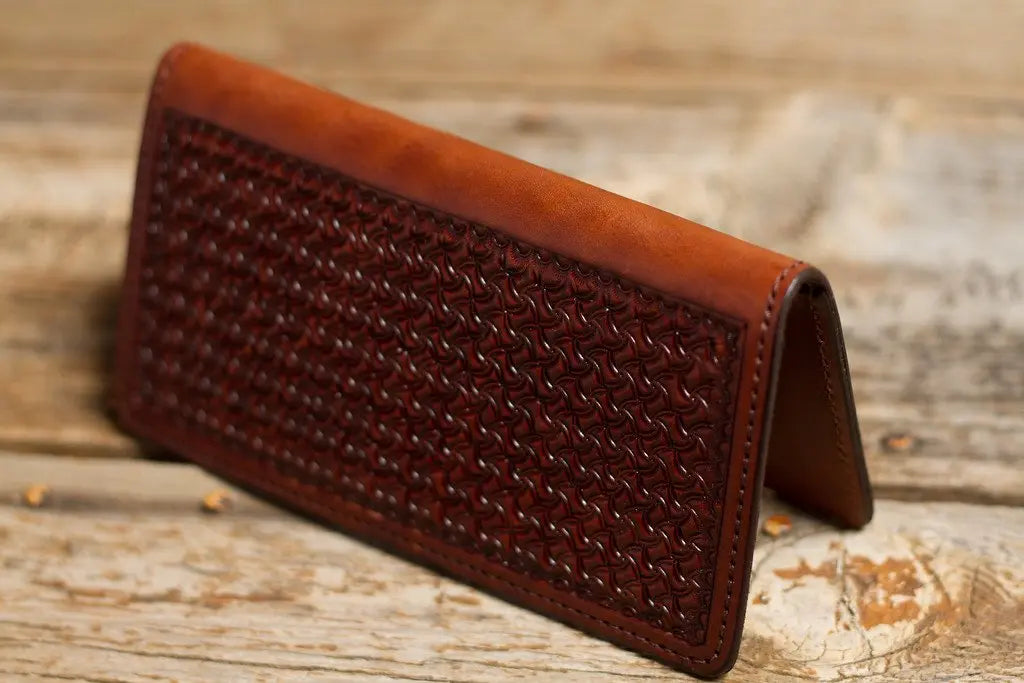 Chocolate Checkbook Cover Spider Tooling by Texas Saddlery, Southern food gift main product photo