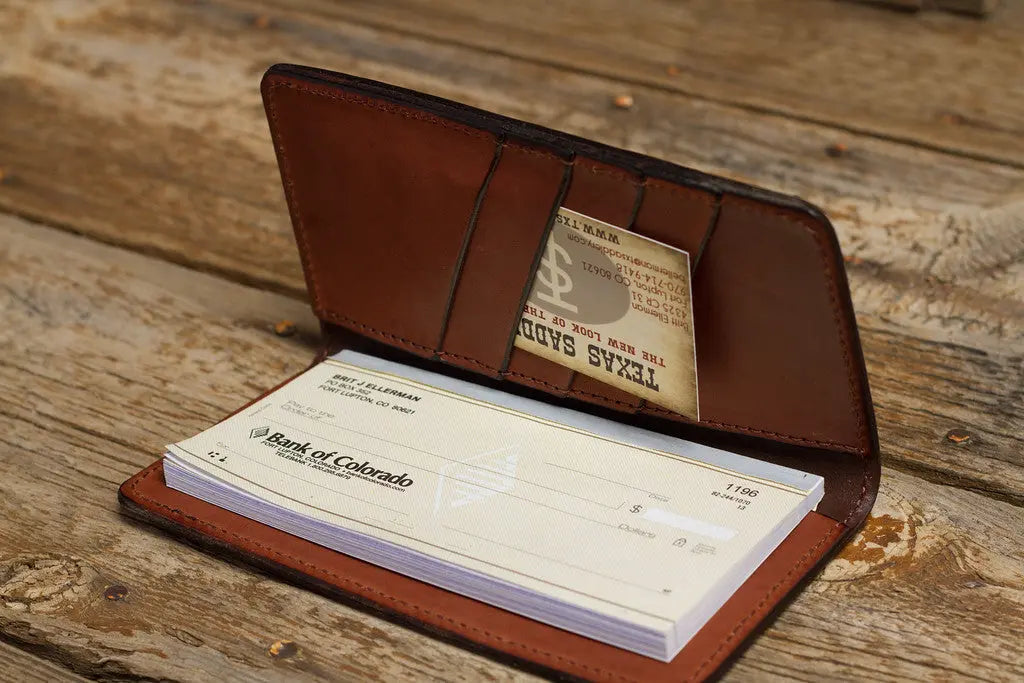 Chocolate Checkbook Cover Spider Tooling by Texas Saddlery, Southern food gift detail photo 2