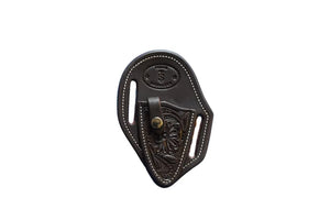 Chocolate Floral Knife Sheath with Knife by Texas Saddlery, leather knife sheath detail photo 4