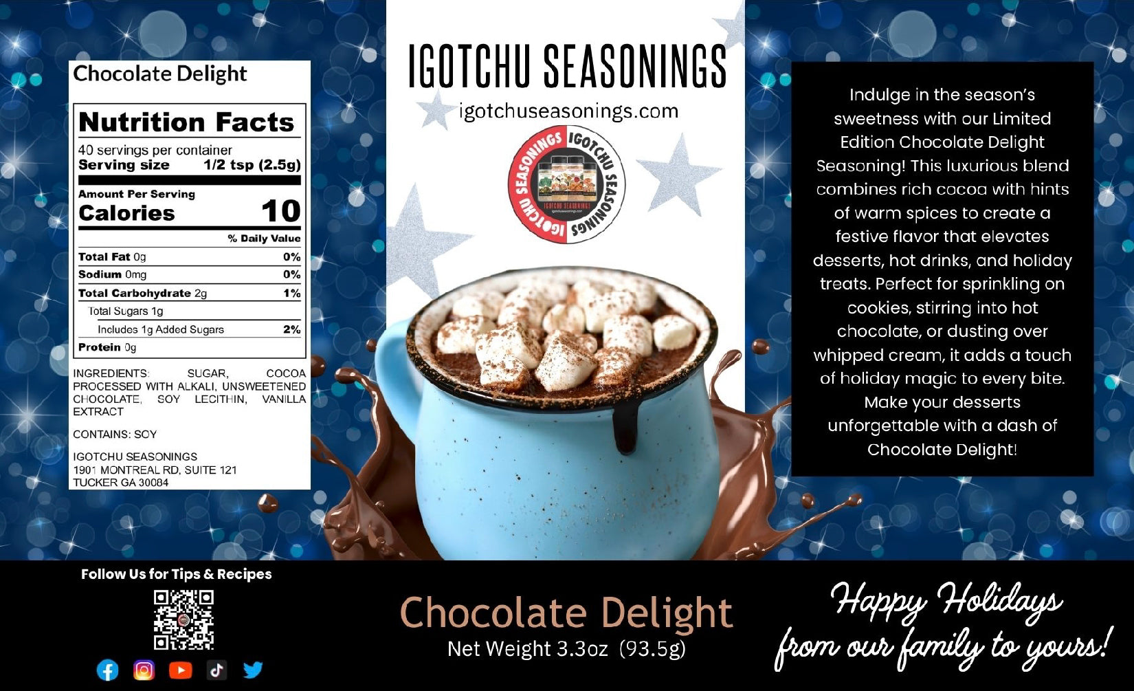 Chocolate Delight 5.5 oz Holiday Limited Edition by Igotchu Seasonings, Southern food gift detail photo 2