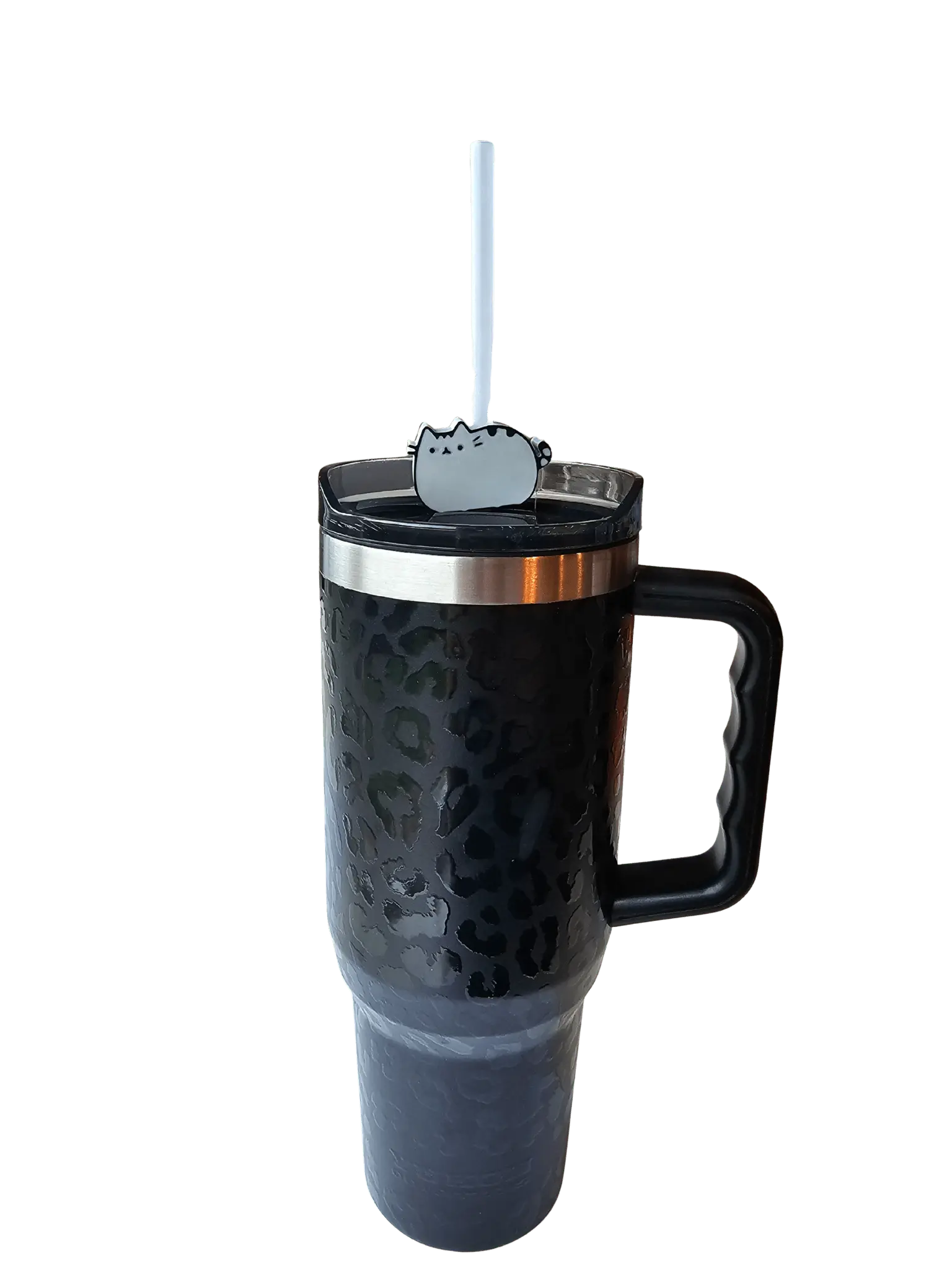 Chonky Cat Straw Topper – Holographic Gray | 3D Printed Straw Hugger by The Tween Space, paper gift detail photo 2