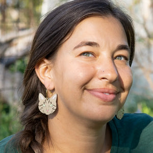 Additional view of Grey Tabby Cat Hoop Earrings hand painted on lightweight wood by LE CHIC MIAMI