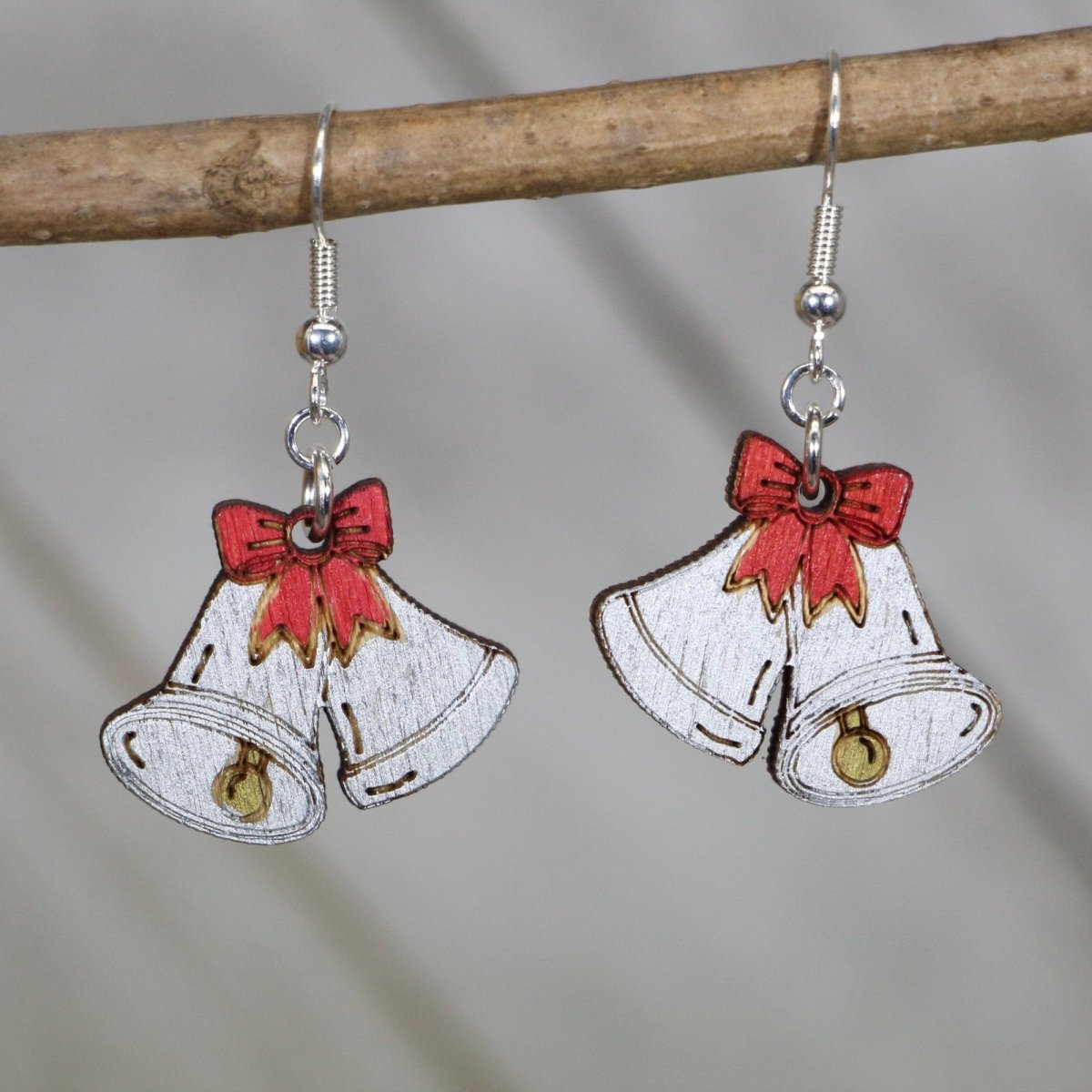 Christmas Bells Wooden Dangle Earrings | Holiday Jewelry by Cate's Concepts, LLC, handmade jewelry main product photo