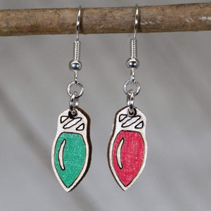 Christmas Lights Wooden Dangle Earrings | Holiday Jewelry