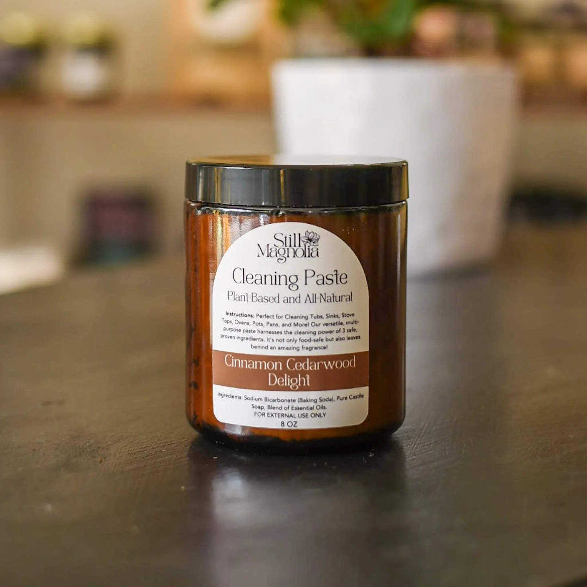 Still Magnolia Cleaning Paste in Cinnamon Cedarwood Delight scent, 8 oz jar.