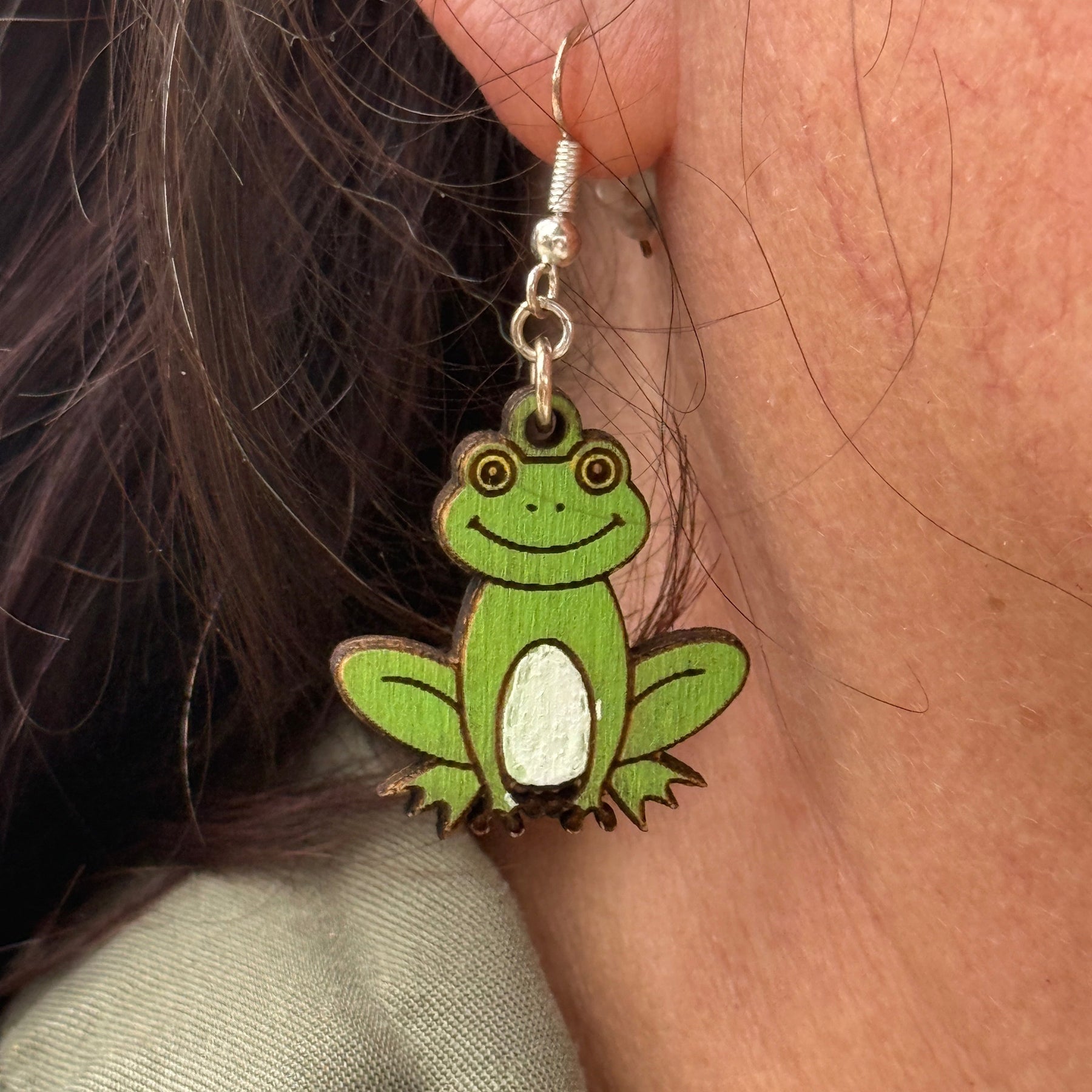Cute Frog Wooden Dangle Earrings | Fun Animal Jewelry