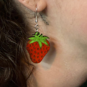 Strawberry Wooden Dangle Earrings | Fruit Jewelry
