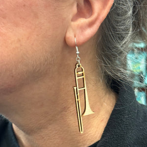 Trombone Wooden Dangle Earrings | Band Instrument Jewelry