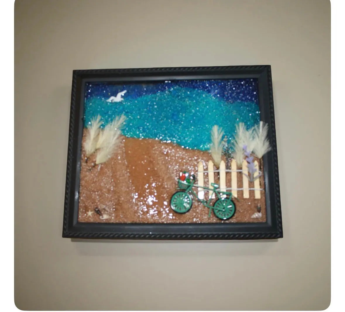 Coastal Bicycle Resin Glass Art-Wall Decor (12" x 10") by Two Beachin' Sisters, Southern home decor main product photo