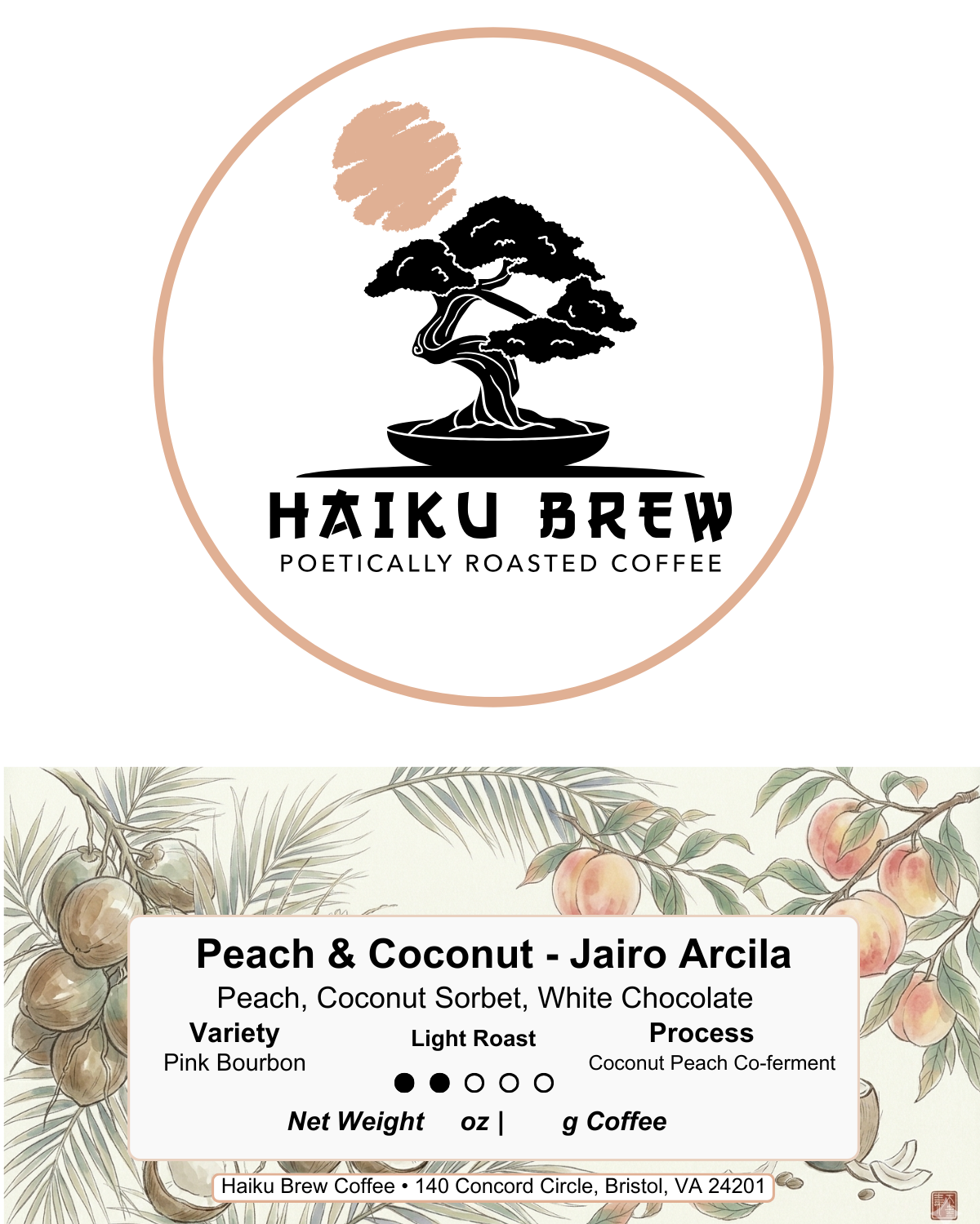 Peach and Coconut co-fermented coffee with white chocolate notes