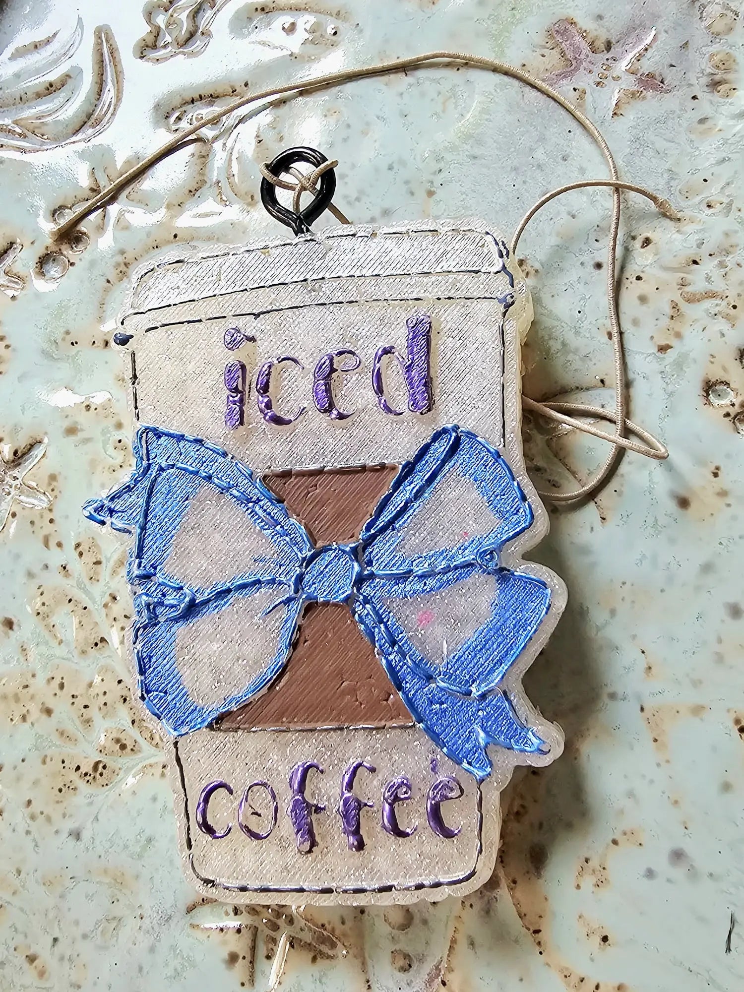 Iced Coffee Car Freshie: Handmade aroma bead air freshener for coffee lovers by Main Street Collective. #carfreshner #coffeelover